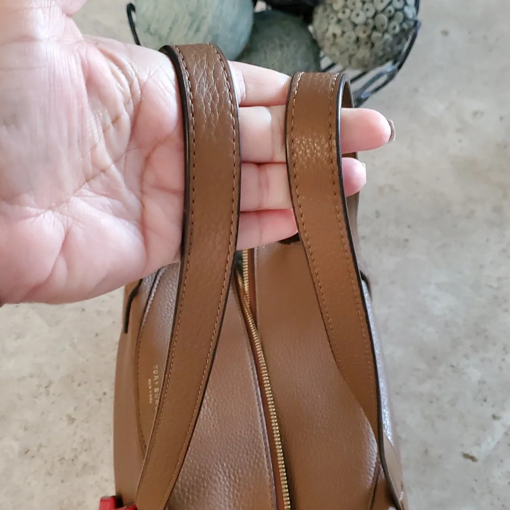 Tory burch Satchel rich Brown Leather Handbag with Red Accent - Picture 4 of 12